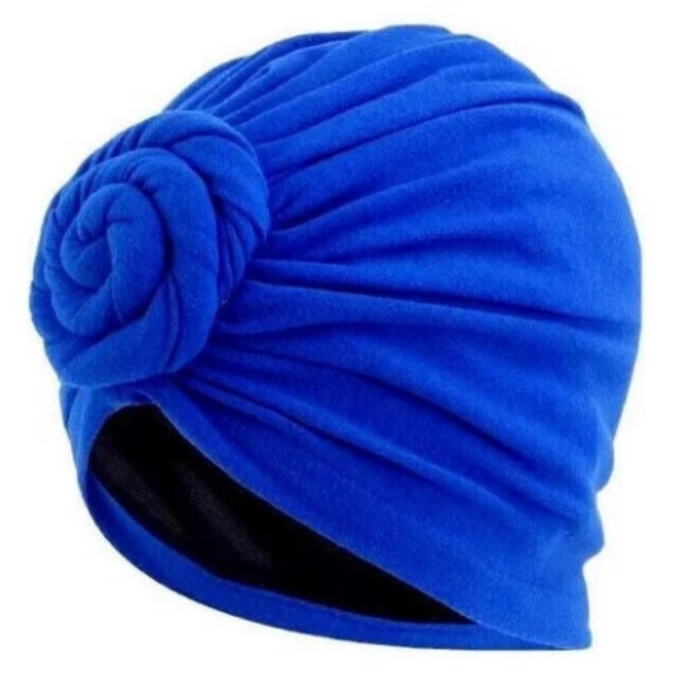 Royal Blue Turban Head Wraps Silk Satin Lined Sleep cap beanie hat gift